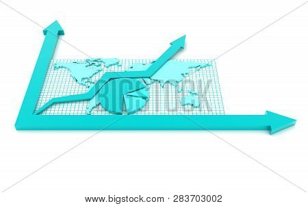 3d Rendered Pie Chart Graph With Up Arrow Isolated On White Background