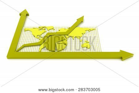 3d Rendered Pie Chart Graph With Up Arrow Isolated On White Background