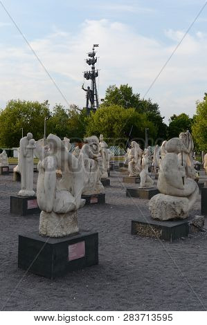 Moscow, Russia - June 29, 2018: Exhibition Of Sculptures Under The Open Sky In The Art Park 