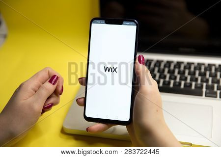 Tula, Russia - January 29, 2019: 09, 2018: Wix Website Displayed On Smartphone