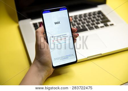 Tula, Russia - January 29, 2019: 09, 2018: Wix Website Displayed On Smartphone