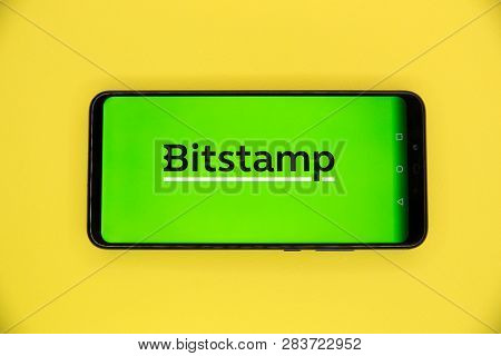 Tula, Russia - January 29, 2019: Bitstamp Cryptocurrency Exchange Logo On