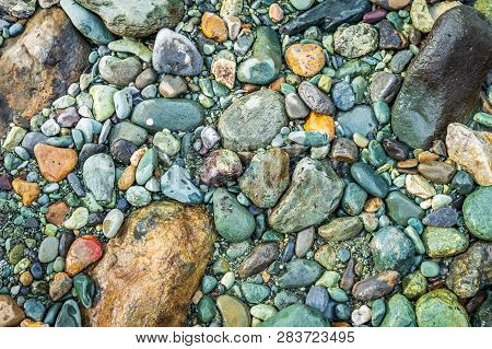 A Coarse Surface. Groung Covered With Pebbles. Rough Terrain