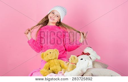 Child Small Girl Playful Hold Teddy Bear Plush Toy. Teddy Bears Improve Psychological Wellbeing. Uni