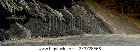 Clinker Raw Material Warehouse Of Cement Plant. Sunny Day. Web Banner.