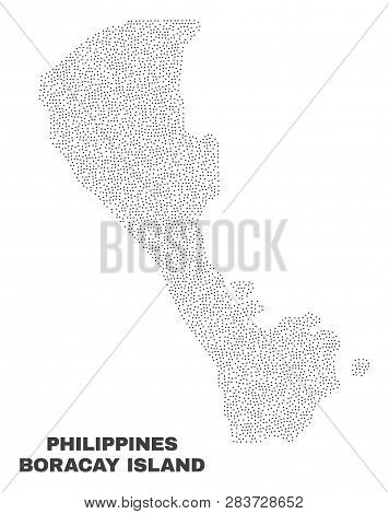 Boracay Island Map Designed With Tiny Points. Vector Abstraction In Black Color Is Isolated On A Whi