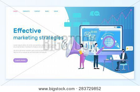 Effective Marketing Strategies Website Vector, Optimization Of Web. Workers With Magnifying Glass Ma