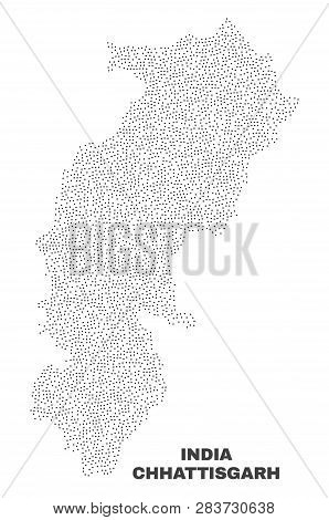 Chhattisgarh State Map Designed With Small Points. Vector Abstraction In Black Color Is Isolated On 