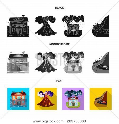 Vector Design Of Weather And Distress Symbol. Collection Of Weather And Crash Vector Icon For Stock.