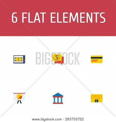 Set Of Financial Icons Flat Style Symbols With Finance News, Court, Chart And Other Icons For Your W