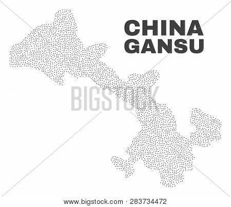 Gansu Province Map Designed With Small Dots. Vector Abstraction In Black Color Is Isolated On A Whit