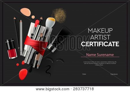 Certificate Makeup Artist, Education, Makeup School, Vector Illustration.