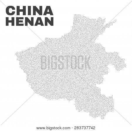 Henan Province Map Designed With Little Points. Vector Abstraction In Black Color Is Isolated On A W