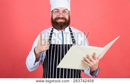 Cookery On My Mind. Improve Cooking Skill. Book Recipes. According To Recipe. Man Bearded Chef Cooki