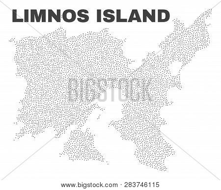 Limnos Island Map Designed With Little Dots. Vector Abstraction In Black Color Is Isolated On A Whit