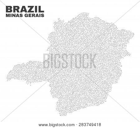 Minas Gerais State Map Designed With Small Points. Vector Abstraction In Black Color Is Isolated On 