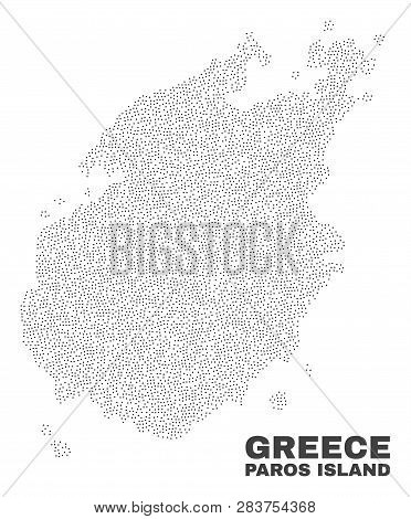Paros Island Map Designed With Tiny Dots. Vector Abstraction In Black Color Is Isolated On A White B