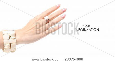 Bijouterie Ring Bracelet Ivory Stone In Hand Pattern On White Background Isolation