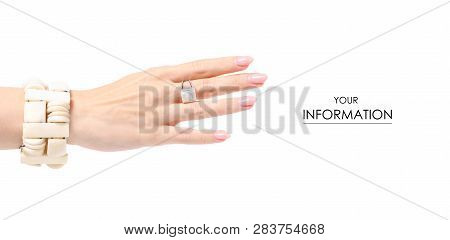 Bijouterie Ring Bracelet Ivory Stone In Hand Pattern On White Background Isolation