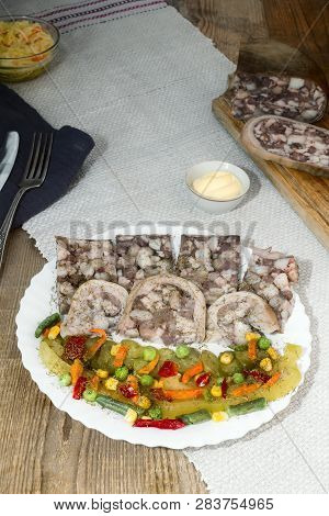 Saltison: Delicious Meat Appetizer With Various Vegetables.