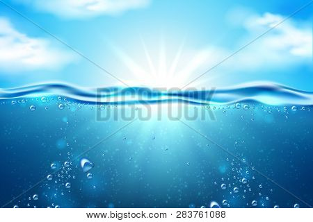 Vector Sea Underwater Sunbeam Blue Sky Clouds