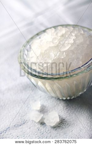 Tibicos (also Known As Tibi, Water Kefir, Indian Sea Rice, Live Rice) In The Galss Bowl. Selective F