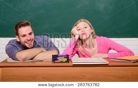 Studying In College Or University. Apply For Free Program. Couple Friends Student Studying Universit