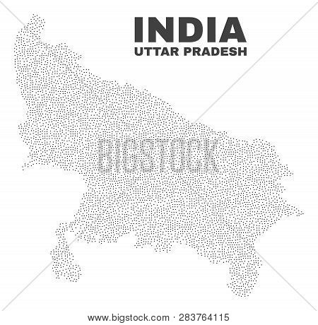 Uttar Pradesh State Map Designed With Little Dots. Vector Abstraction In Black Color Is Isolated On 