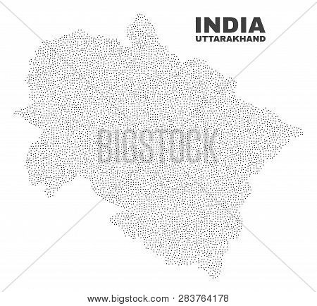 Uttarakhand State Map Designed With Little Dots. Vector Abstraction In Black Color Is Isolated On A 