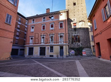 Bologna, Emilia Romagna, Italy. December 2018. The Prendiparte Tower, 59.5 Meters High.
