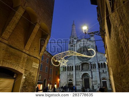 Modena, Emilia Romagna, Italy. The Magnificent Facade Of The Cathedral