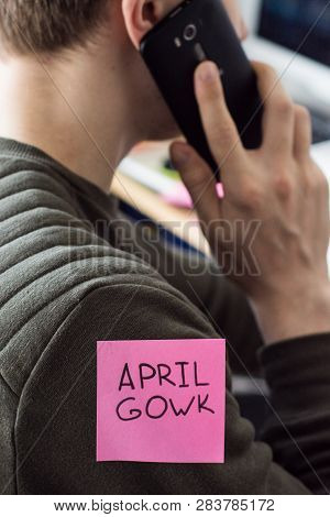 1 April Fools Day. Funny Day. April Fish. Prank. Inscriptions On The Back. Stickers With Jokes. Tric