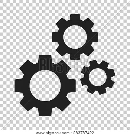 Gear Vector Icon In Flat Style. Cog Wheel Illustration On Isolated Transparent Background. Gearwheel