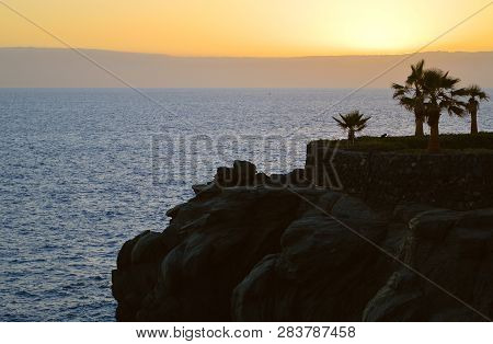 Callao Salvaje Coast Volcanic Rock Formation Sunet In Adeje Tenerife