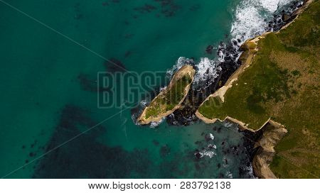 Aerial Photography Of Tunnel Beach In New Zealand, Dunedin, New Zealand Tunnel Beach, Dunedin, South