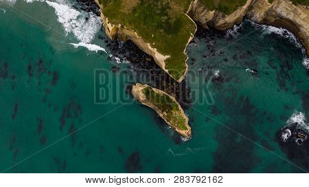 Aerial Photography Of Tunnel Beach In New Zealand, Dunedin, New Zealand Tunnel Beach, Dunedin, South