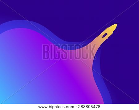 Rocket Launch, Spacecraft Flying Into Space. Modern Trend Futurism And Gradient. Vector Illustration