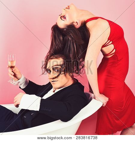 Love Language Without Words. Couple Of Mime Man And Sensual Woman. Mime Artists. Couple In Love Mime