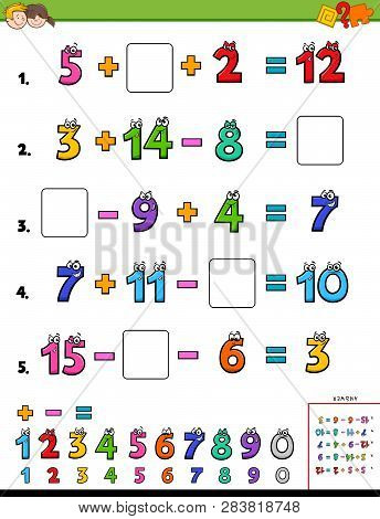 Cartoon Illustration Of Educational Mathematical Calculation Page For Children
