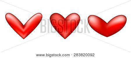 Set Of Three Red Heart Icons. Love Symbol Isolated On White Background. Vector Illustration