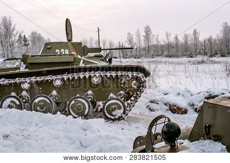 Krasnoye Selo, St. Petersburg, Russia - January 19, 2019: Military Historical Reconstruction - The B