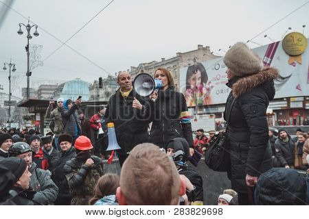 Ukraine, Kiev, January 18, 2014: Demonstration Antimaidan Against Euromaidan On Bessarabka In Kiev