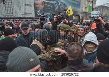Ukraine, Kiev, January 18, 2014: Demonstration Antimaidan Against Euromaidan On Bessarabka In Kiev