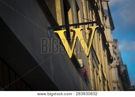 London, Greater London, United Kingdom, 7th February 2018, A Sign And Logo For A Waterstones Store