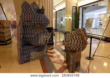 Tom And Jerry, Canstruction Public Art Exhibit At Merchandise Mart, Chicago, Il September 10, 2018