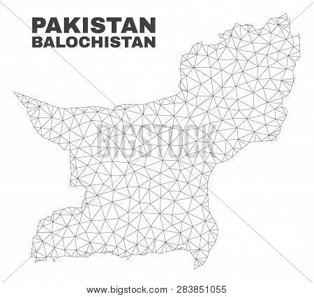 Abstract Balochistan Province Map Isolated On A White Background. Triangular Mesh Model In Black Col