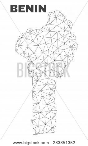 Abstract Benin Map Isolated On A White Background. Triangular Mesh Model In Black Color Of Benin Map