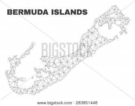 Abstract Bermuda Islands Map Isolated On A White Background. Triangular Mesh Model In Black Color Of