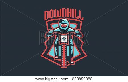 Emblem Of A Cyclist On A Mountain Bike. Sport Bike Logo. Sport Bicycle, Racer, Jump, Downhill, Mtb, 