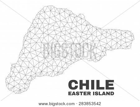 Abstract Easter Island Map Isolated On A White Background. Triangular Mesh Model In Black Color Of E